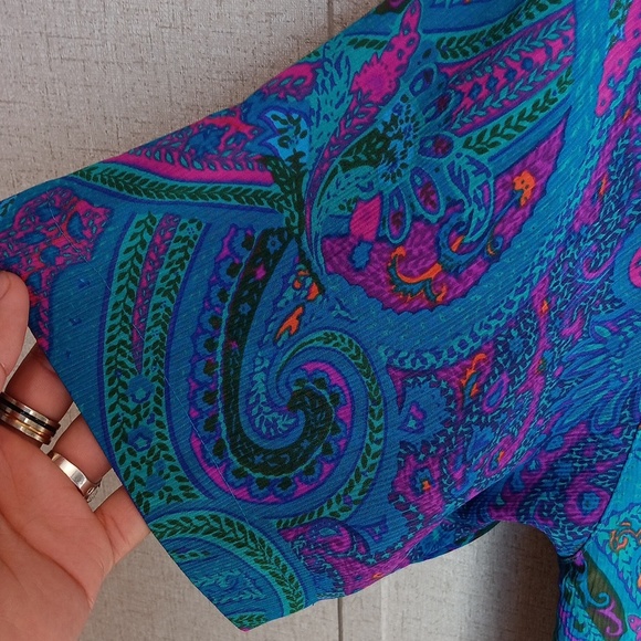 Alfred Dunner Vintage Floral Pullover Blouse Size 14 Boho Polyester banded botto - Picture 5 of 7